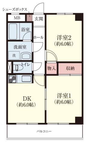 アノンテラス新百合ヶ丘(2DK/4階)の間取り写真