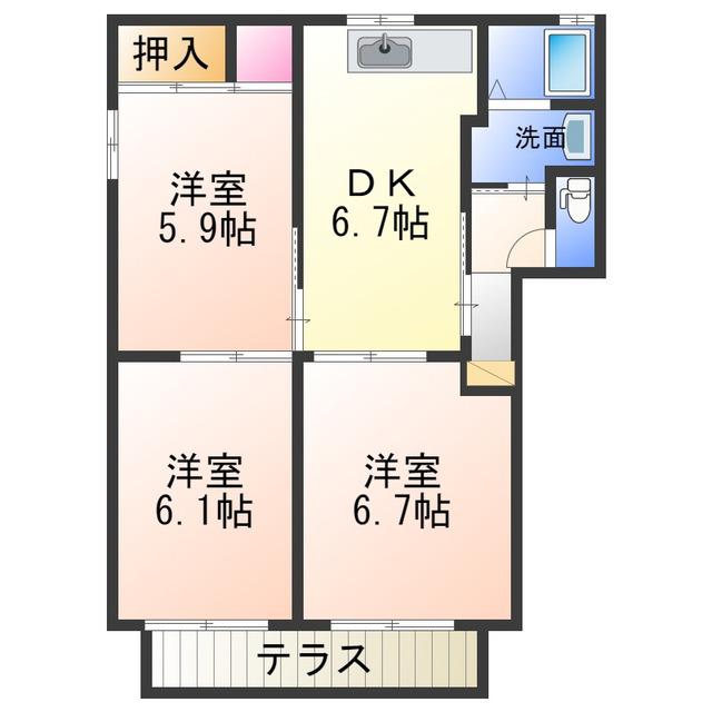 グリーングラスB棟(3DK/2階)の間取り写真
