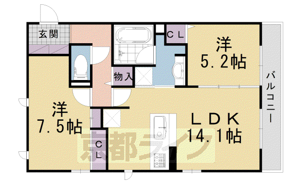 グレース洛西口(2LDK/3階)の間取り写真