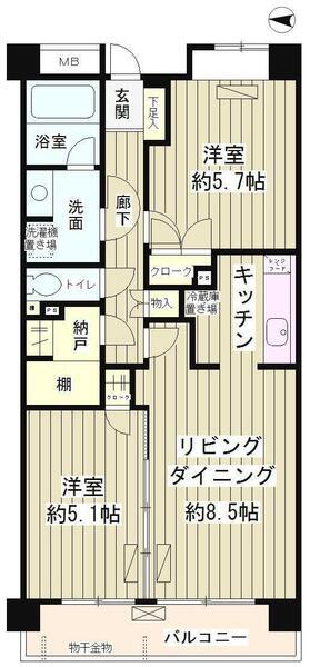 レジデンスシャルマン林試の森(2LDK/1階)の間取り写真
