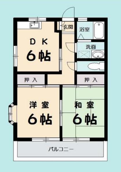 ロイヤルコーポ高木(2DK/1階)の間取り写真