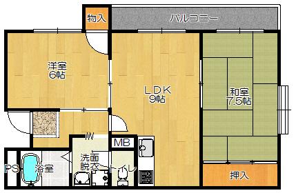 シェモア忍ヶ丘(2LDK/4階)の間取り写真