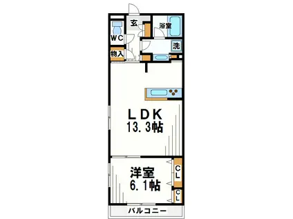 レジディア調布(1LDK/3階)の間取り写真