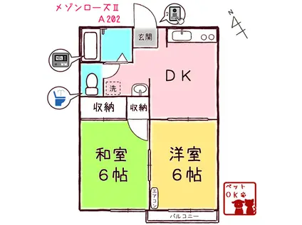 メゾンローズII A(2DK/2階)の間取り写真