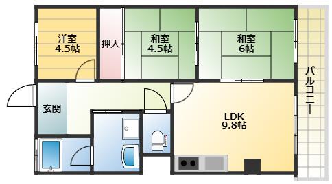 シャトー宮坂(3LDK/3階)の間取り写真