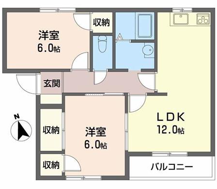 パストラル田寺東(2LDK/2階)の間取り写真