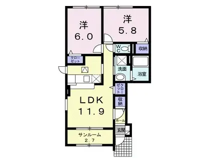ジュノ I(2LDK/1階)の間取り写真