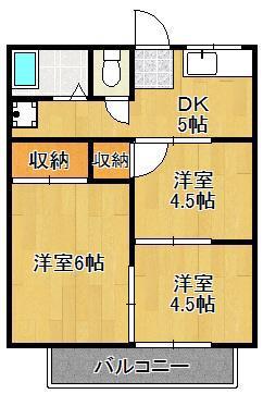 サンハイツ吉田A棟(3DK/2階)の間取り写真