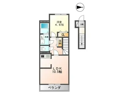 エデンII(1LDK/2階)の間取り写真