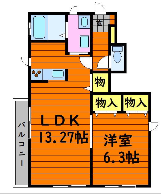ソレイユ A(1LDK/1階)の間取り写真