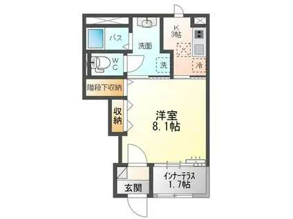 ヴィラ・オアシスII(1K/1階)の間取り写真