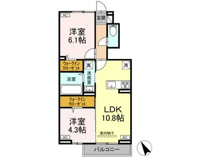 パーシモン グレイス(2LDK/1階)の間取り写真