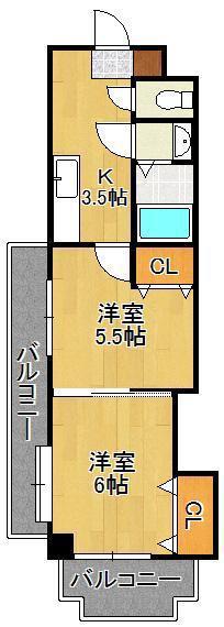 中津口センタービル(2K/8階)の間取り写真