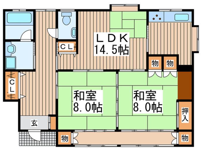 草加ビレッジK(2LDK/1階)の間取り写真
