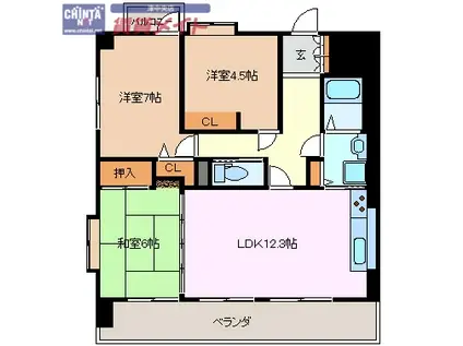ライオンズマンション東古河町(3LDK/8階)の間取り写真