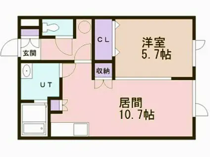 リヴァーハイツ輪西(1LDK/2階)の間取り写真