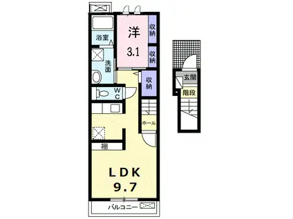 サンテールIII B(1LDK/2階)の間取り写真