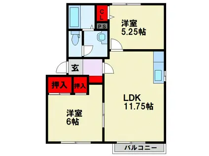 ディアス南王子 B(2LDK/2階)の間取り写真