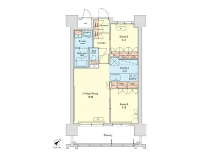 RJRプレシア千代県庁口駅前(2LDK/12階)の間取り写真