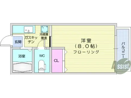 オークヒルズⅢ(1K/1階)の間取り写真