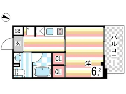 レジディア神戸元町(1K/13階)の間取り写真