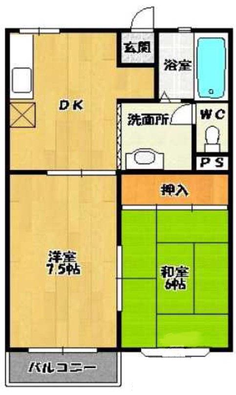豊橋鉄道東田本線 前畑駅 徒歩8分 2階建 築36年(2DK/2階)の間取り写真