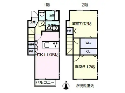 ポルトラフィネ(2LDK/1階)の間取り写真