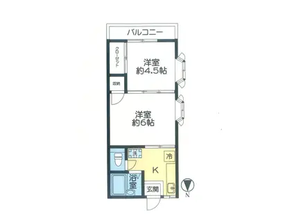 ウエスト山手A(2K/1階)の間取り写真