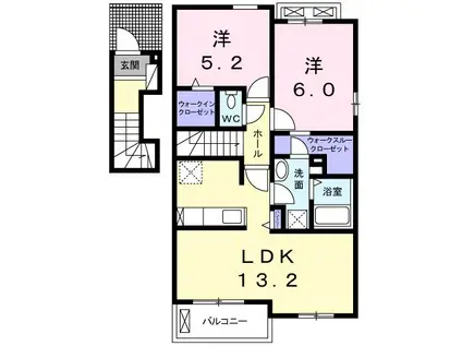 ウィステリア・フィオーレII(2LDK/2階)の間取り写真