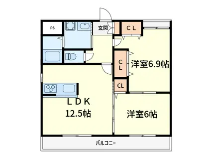 第二緑ハイツ(2LDK/2階)の間取り写真