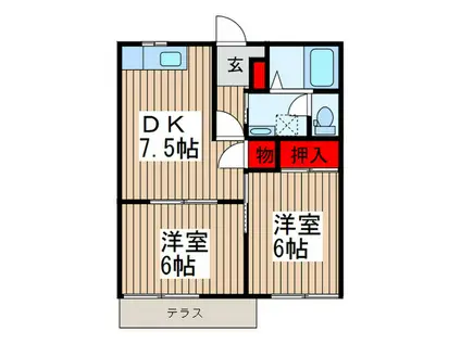 プリムローズB棟(2DK/1階)の間取り写真