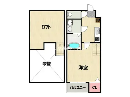 ブレンハイム福工大前(1K/2階)の間取り写真