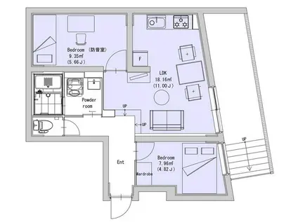 EXAM駒場東大前(2LDK/1階)の間取り写真