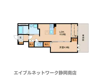 静岡鉄道静岡清水線 新静岡駅 徒歩35分 2階建 新築(1LDK/1階)の間取り写真