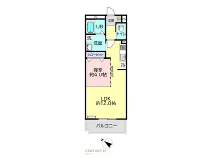 DEAR LEAF関間(1LDK/3階)の間取り写真