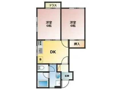 シャン・ルテII(2DK/1階)の間取り写真