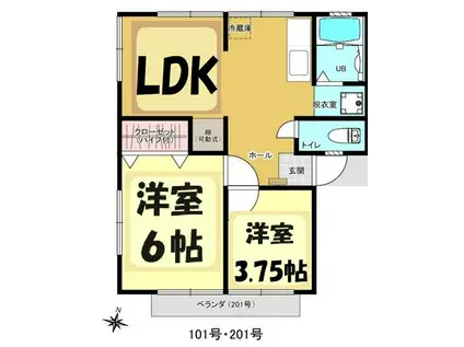 フラワーハイツ(2LDK/2階)の間取り写真