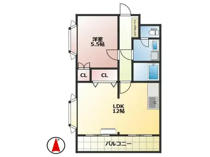 ハーヴェストI(1LDK/2階)の間取り写真
