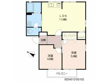 フィールドコート本城 D棟(2LDK/1階)の間取り写真