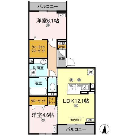 アズールスカイ(2LDK/2階)の間取り写真