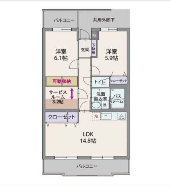 フォレスタヴィアーレ(2SLDK/2階)の間取り写真
