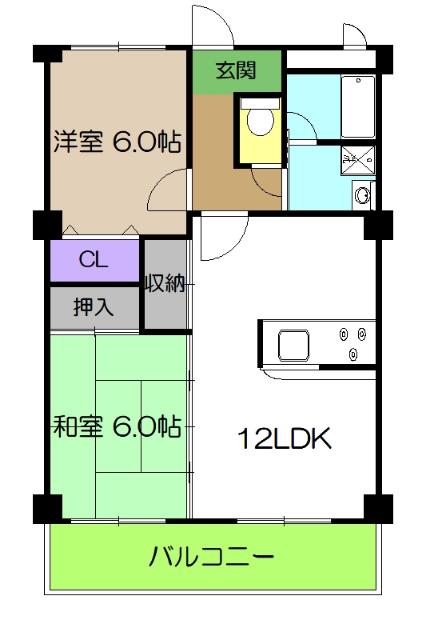 トゥジュール・ヴェール(2LDK/1階)の間取り写真