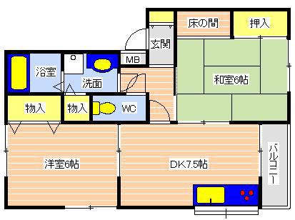 エクセルハイムII(2DK/2階)の間取り写真