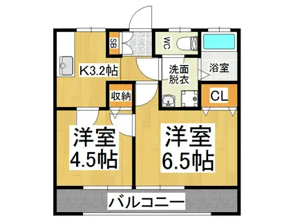 リベルテ穂高(2K/2階)の間取り写真