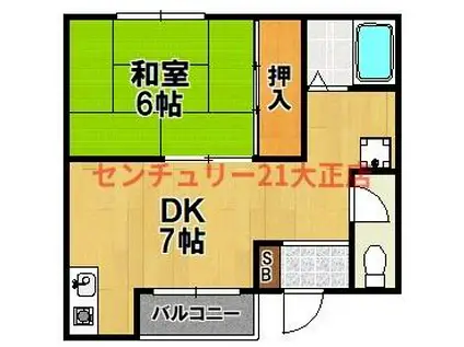 サンネイション(1DK/3階)の間取り写真