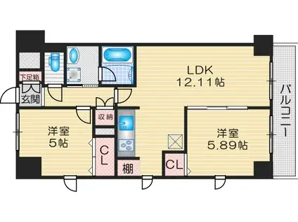 カルム小西III(2LDK/3階)の間取り写真