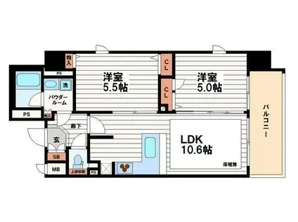 プレサンス松屋町駅前デュオ(2LDK/9階)の間取り写真