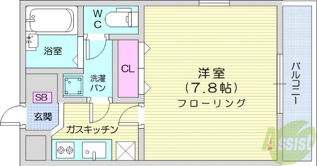 米ヶ袋ベルサンテ(1K/2階)の間取り写真