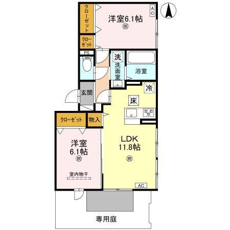 LAMAISON塚口(2LDK/1階)の間取り写真