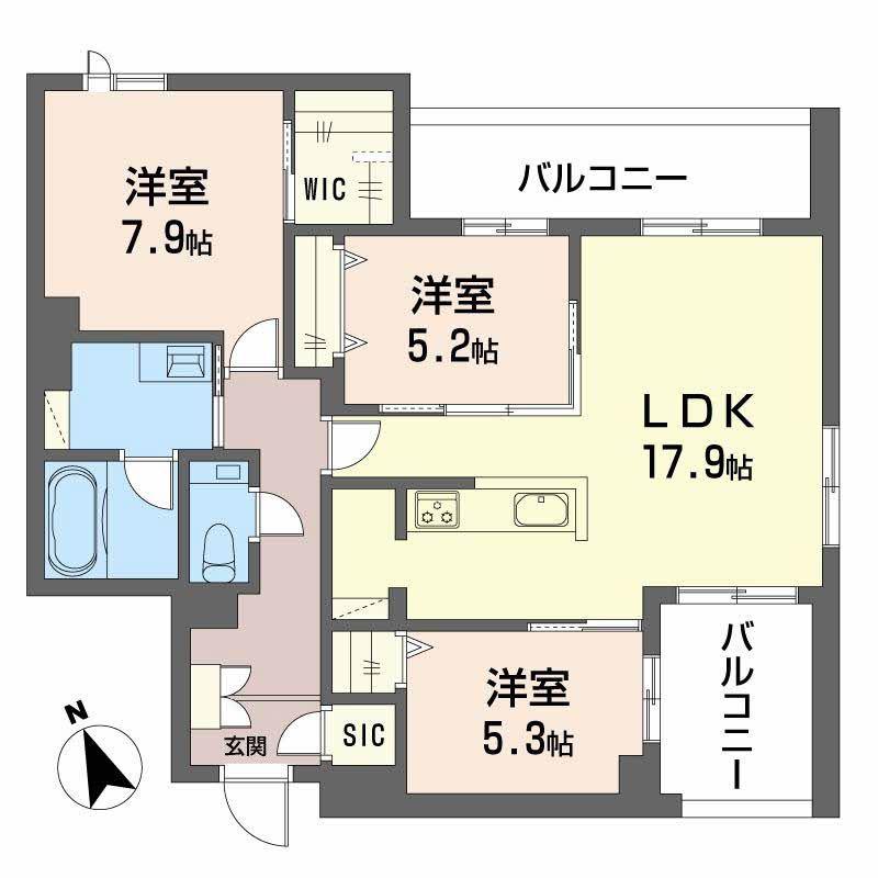 クレイエール(3LDK/3階)の間取り写真
